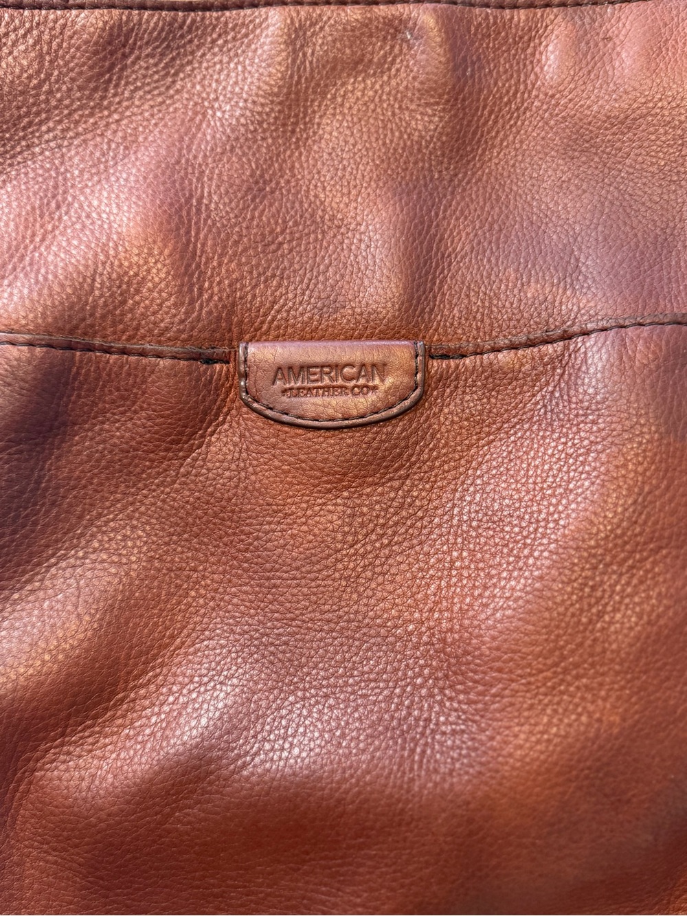 American Leather Cognac Pebbled Shoulder Tote - Picture 3 of 9